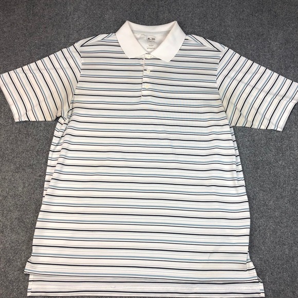 adidas Other - Adidas ClimaLite Golf Polo Shirt Men Large White Blue Black Stripe Short Sleeve